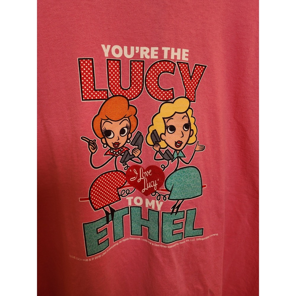 I Love Lucy Pink Graphic T-Shirt Women's XL You're The Lucy To My Ethel Crewneck